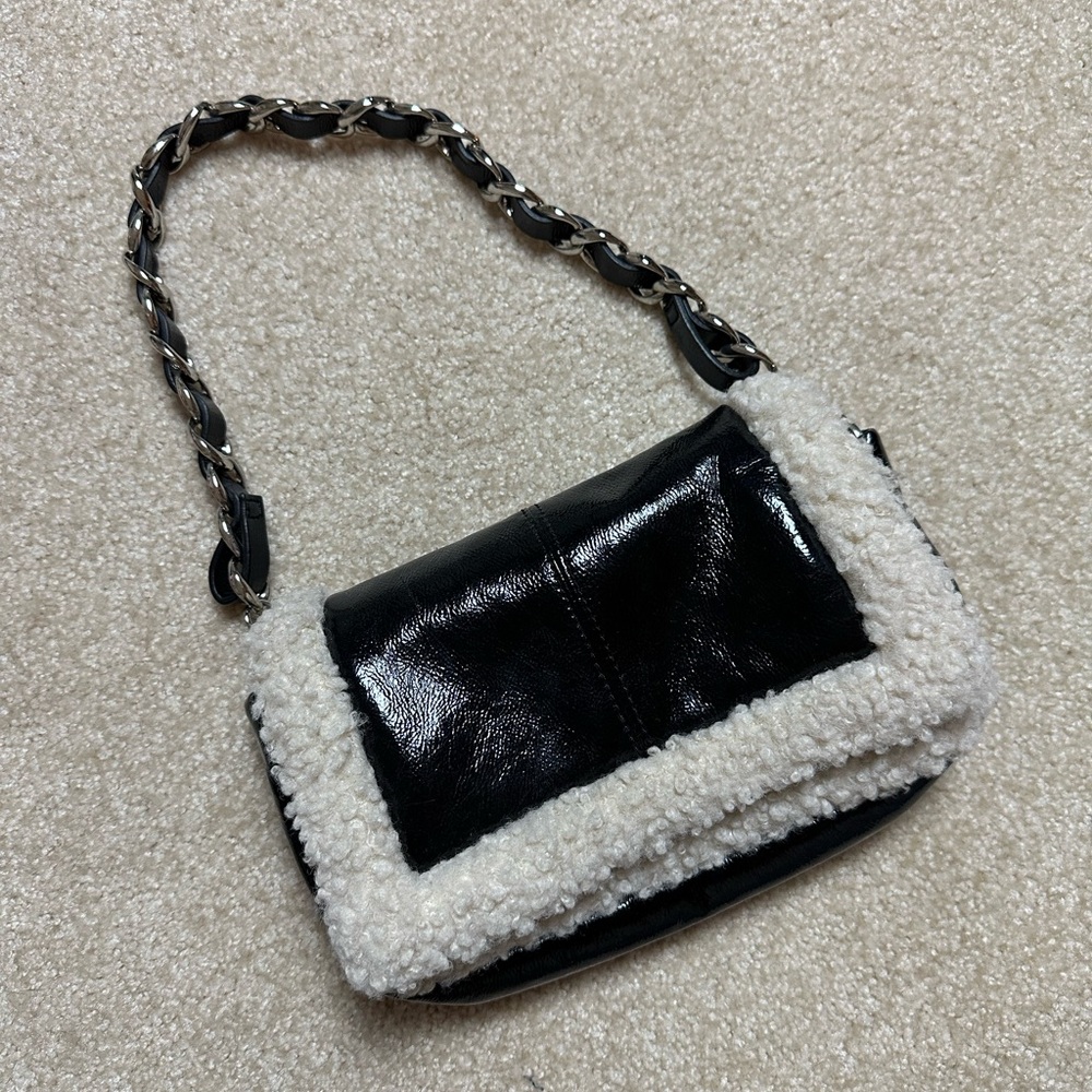 Topshop Black and White Shearling Shoulder Bag
